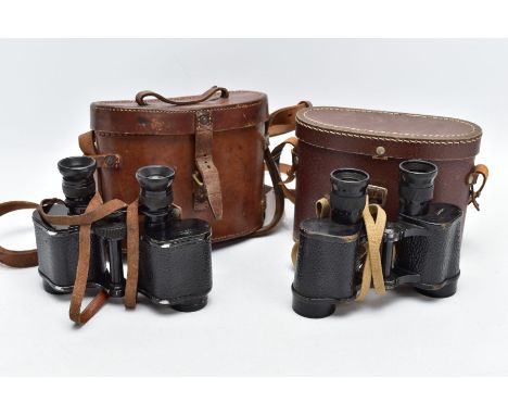 TWO X PAIRS OF MILITARY STYLE BINOCULARS to include Army Prismatic power x eight model IV, in a brown French &amp; Sons leath