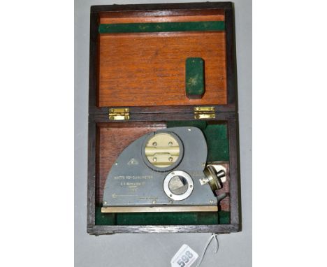 A CASED WATTS 90 DEGREE CLINOMETER, grey metal clinometer, signed E. R. Watts &amp;  Son Ltd, London No 31918, together with 
