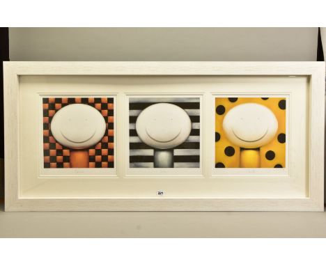 DOUG HYDE (BRITISH 1972) 'BRONZE, SILVER, GOLD' a limited edition print 7/395, depicting three smiling faces within a three a