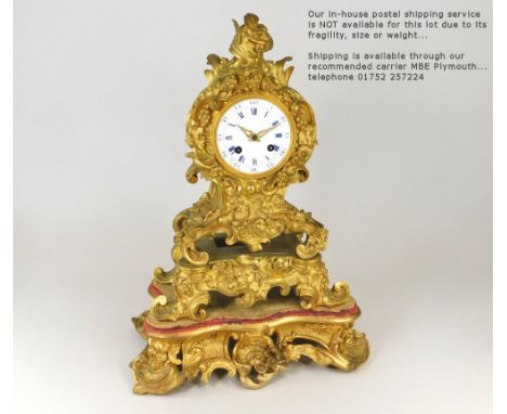 BOURDIN CLOCK. A 19th century ormolu mantel clock, the enamelled dial with Roman &amp; Arabic numerals. The movement plate st