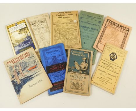 MOTORING MAPS ETC.Nine early 20th century folding motoring maps including two AA, a Dunlop, a Michelin & five others. Plus an