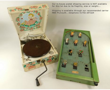 DECCA RECORD PLAYER ETC.An early 1950's Decca portable nursery record player, the interior & exterior with scenes after Dora 