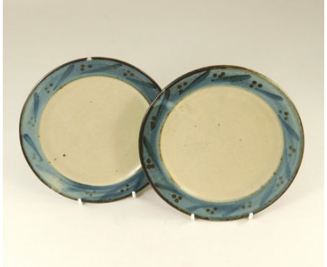 LEACH POTTERY. Two early Leach Pottery plates decoration probably by Bernard Leach. Diameter 16cm. Provenance: Discovered in 