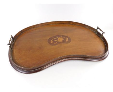 INLAID TRAY. A mahogany tray inlaid with marquetry &amp; stringing. Width 48cm.