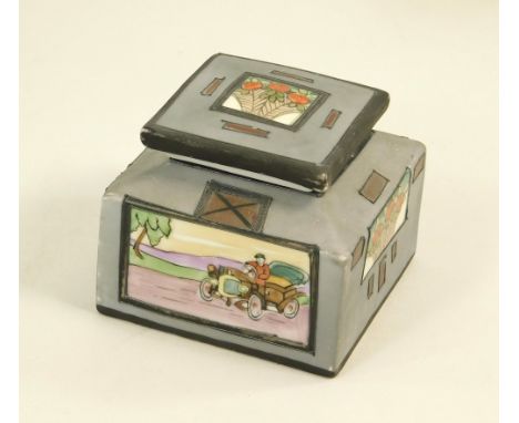 JAPANESE INKWELL.An early 20th century Morimura, Nippon, porcelain inkwell, hand decorated with an early 20th century automob
