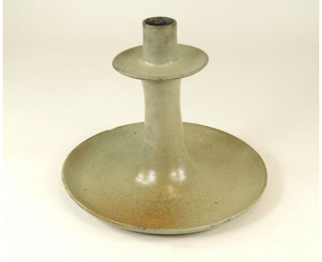 LEACH POTTERY. An unusual Leach Pottery candle holder. Faint Pottery mark. Height 18cm. Provenance: Discovered in a sealed cu