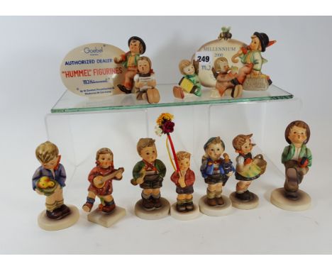 A GOEBEL HUMMEL MILLENIUM 2000 PLAQUE, 4 ins high, a ditto "Authorised Dealer" PLAQUE, eight ditto standing FIGURES and three