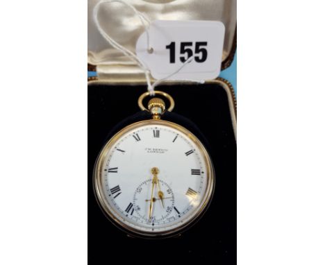 J.W. BENSON, LONDON, A 1920'S 9CT GOLD OPEN FACED CROWN WIND POCKET WATCH, white enamel dial with subsidiary seconds, hallmar