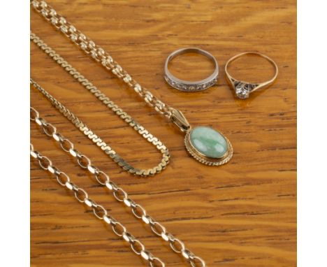 Group of gold jewelleryto include: 9ct gold link necklace chain, 12g approx overall, a 9ct gold fancy link chain, 7g approx o