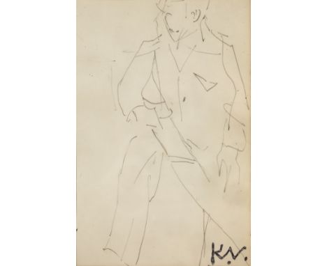 Keith Vaughan (1912-1977) 'Study of a figure', pencil sketch, with artist studio stamp lower right, 14.5cm x 9.5cm  Overall d