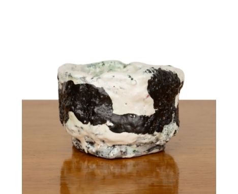 Ken Spooner (b.1942) studio ceramic bowl, with black brushwork decoration on a white ground, incised initials to the base, 8.