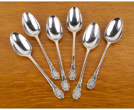 Set of six silver spoons possibly 18th Century, with cast finials, the reverse of each finial has an engraved unicorn, 17.3cm