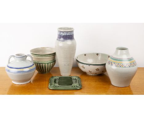 Carter & Co (Poole Pottery interest)and later pieces, including an early Carter & Co green glazed teapot stand or trivet, wit