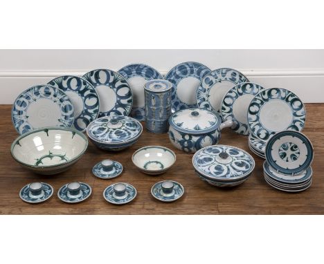 Alan Caiger-Smith (1930-2020) at Aldermaston Pottery tin-glazed earthenware dinner service, to include pieces by Alan Caiger-