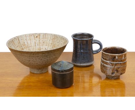 David Lloyd-Jones (1928-1994) studio pottery yunomi, with incised decoration, impressed mark to the footrim, 10cm high, a mug