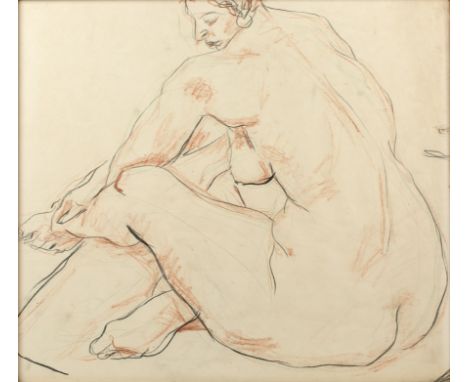 Attributed to Uli Nimptsch (1897-1977) 'Seated figure', pencil sketch, unsigned, 44cm x 49cm  Overall display scuffs and mini