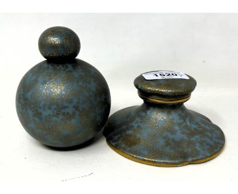 A Royal Worcester inkwell, and a matching scent bottle, 10 cm high (2) 