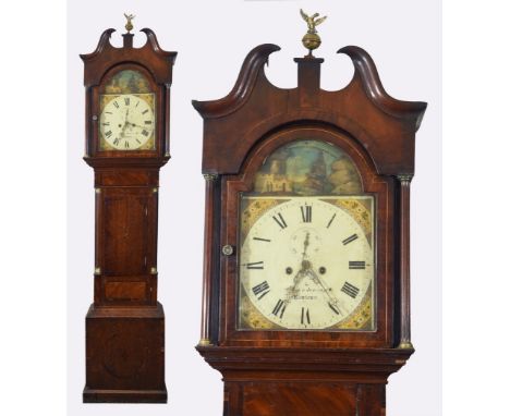 An automata longcase clock, the painted dial signed John Jones, Newtown, with a rocking ship to the arch, subsidiary seconds 