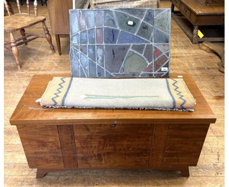 A coffer, a rug, and a stained glass panel, 62 x 41 cm (3) 