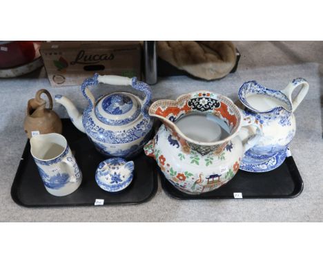 A Spode Italian design teapot together with an Ironstone jug, earthenware carafe etc&nbsp;&nbsp; Condition Report:Available u