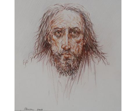 PETER HOWSON (SCOTTISH b.1958) &nbsp;PORTRAIT OF A MAN&nbsp; Mixed media, signed lower left, dated 2009, 22 x 22cm Condition 