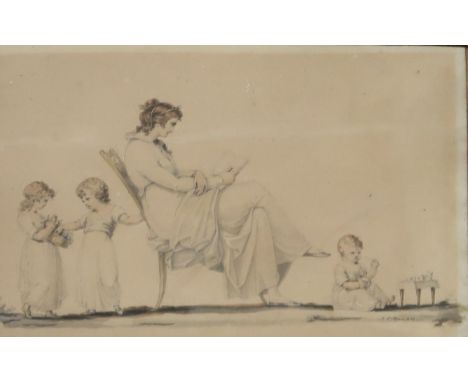 ATTRIBUTED TO JOHN SAMUEL AGAR&nbsp;Mother and three children, signed, pencil and watercolour, dated, 1799, 17 x 28cmConditio