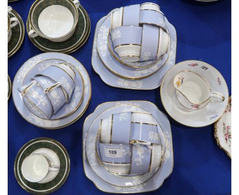 A Spode Copeland China Maritime Rose blue R4118 pattern teaset comprising Eleven cups, twelve saucers &amp; plates, milk jug 