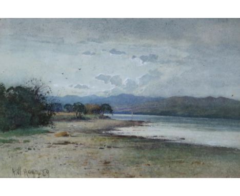 A.W.HOGG&nbsp;Loch scene, signed, watercolour, 15 x 23cm, two silhouettes and a pencil sketch (4) Condition Report:Available 