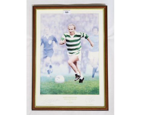 Celtic F.C. - a limited edition print signed by Jimmy Johnstone and the artist Gary Brandham, no. 136 of 495, framed under gl