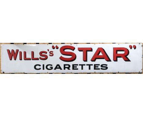 A 20th century "WILLS "STAR" CIGARETTES" enamel adverting sign 38cm high x 182cm wide Condition Report:Available upon request