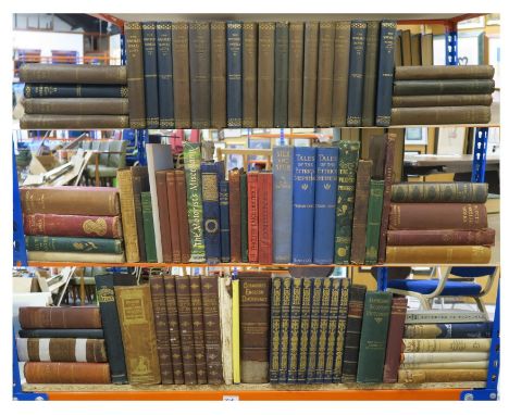 Three shelves of assorted books, to include Scott's&nbsp;Waverley Novels,&nbsp;The Ordnance Gazetteer of Scotland, The Pictor