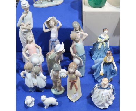 A collection of Lladro and Nao figures and three Royal Doulton ladies Condition Report:Available upon request