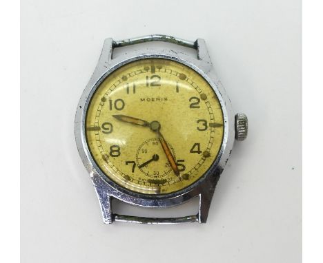A chromed steel Military wristwatch made by Moeris, the back stamped with an arrow ATP 758Q with the serial number 2582753, d