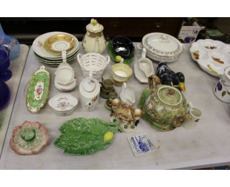 A Majolica style teapot; a Copeland Spode coffee pot; a 19th Century porcelain pen tray etc. 
