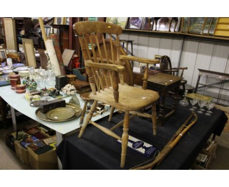 An elm seated stick back elbow chair 