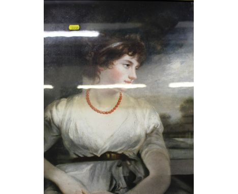A gilt framed black and white photographic print; and a gilt framed portrait print 