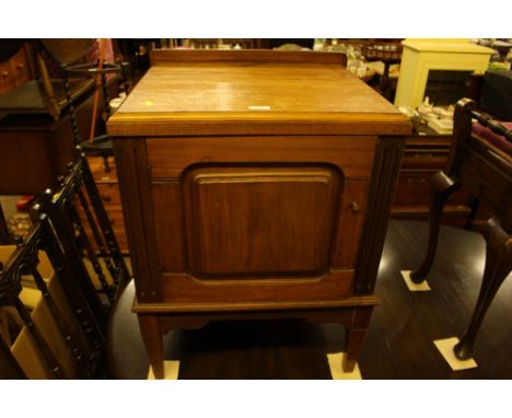 An early 20th Century satin wood pot cupboard together with a three tier wall shelf