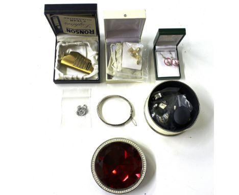 A Ronson lighter; together with a circular jewellery box and various jewellery 