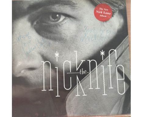 Nick Lowe Signed Vintage 1982 Lp Record 'Nick The Knife' By Nick Lowe, Carlene Carter, James Eller, Bobby Irwin, Martin Belmo