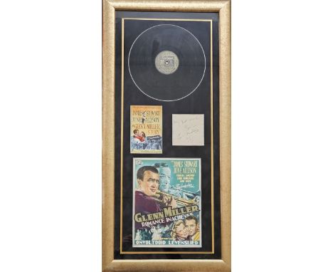 Louis Armstrong 34x16 mounted and framed signature piece includes signed album page, vintage Brunswick vinyl record Basin Str