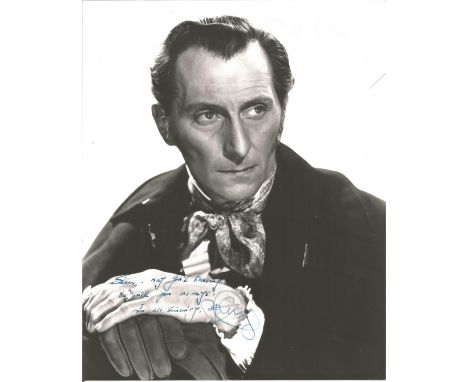 Peter Cushing signed 10x8 inch vintage black and white photo. Good Condition. All autographs come with a Certificate of Authe