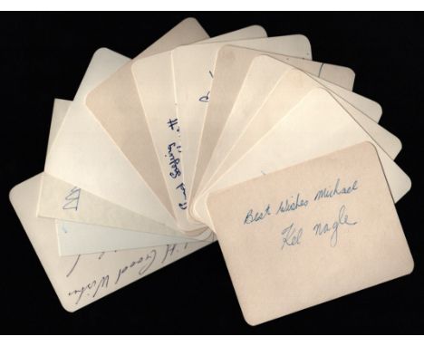 Golf - Twelve vintage signed cards, 4.5x3.5 inches, one smaller, some dedicated. They are: Kel Nagle, Bob Charles, Ken Ventur