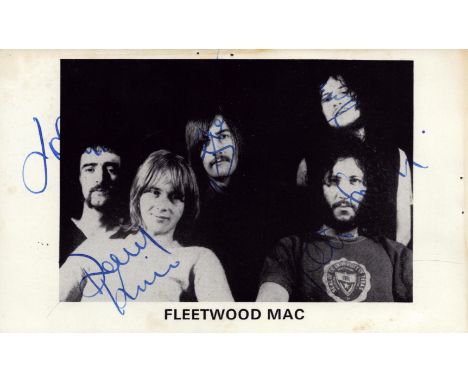 Fleetwood Mac multi signed 6x3.5 inch vintage promo photo. Signatures from Mick Fleetwood, John McVie, Danny Kirwan, Peter Gr