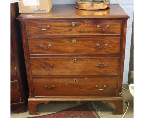 Late 18th century mahogany chest, four full width graduated drawers on bracket feet, 85cm wide