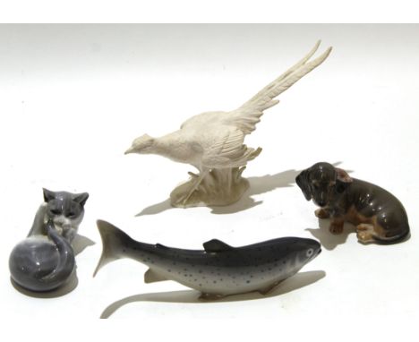 Royal Copenhagen model of a fish with a further model of a puppy and a kitten, plus a Goebel Parian model of a pheasant (4) 