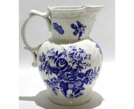 19th century Coalport mask jug decorated in 18th century Worcester style with floral prints and insects, 22cm high   