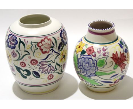 Poole Studio Pottery vase with floral design by S M Pottinger, together with a further Poole Pottery vase shape 723 with a fl