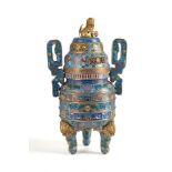 Bronze censer with cloisonné enamel