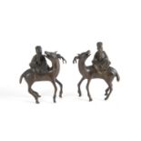 Pair of bronze sculptures "DIGNITARIES ON DEER"