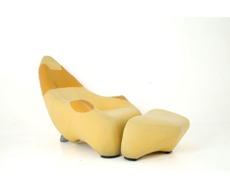 MARC SADLER (Innsbruck 1946). Armchair with pouf model Hal. Made by CASSINA. Wear and tear of time. Pouffe dimensions: 37x80x